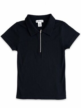 Soho Lady Black Short-Sleeve Zip Polo Top